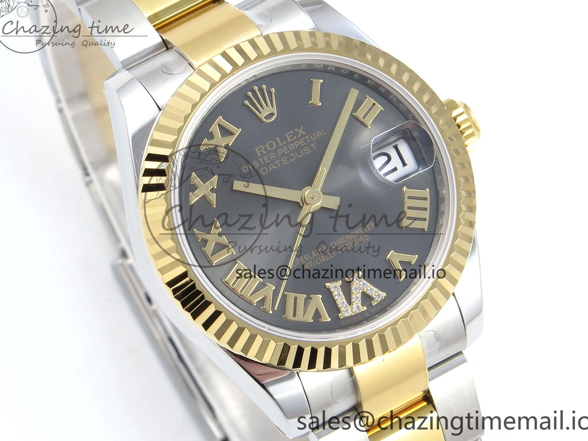 MiroTime 0511 Cozy DateJust 31 278273 ARF 1:1 Best Edition 904L Steel Gray Roman Diamonds Dial on SS YG Oyster Bracelet ETA 575